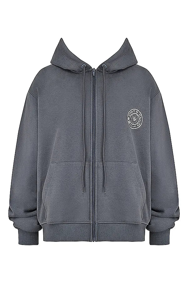 Mirage Slate Cotton Fleece-Back Zip Through Hoodie