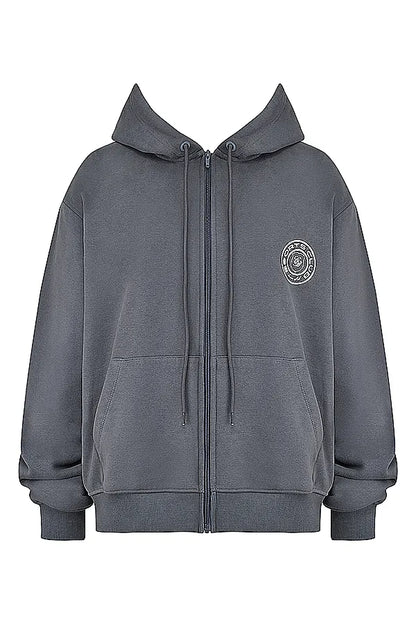 Mirage Slate Cotton Fleece-Back Zip Through Hoodie