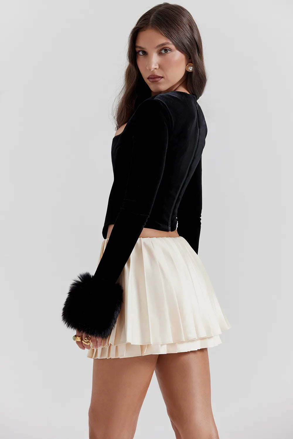 Emira Ivory Pleated Mini Skirt