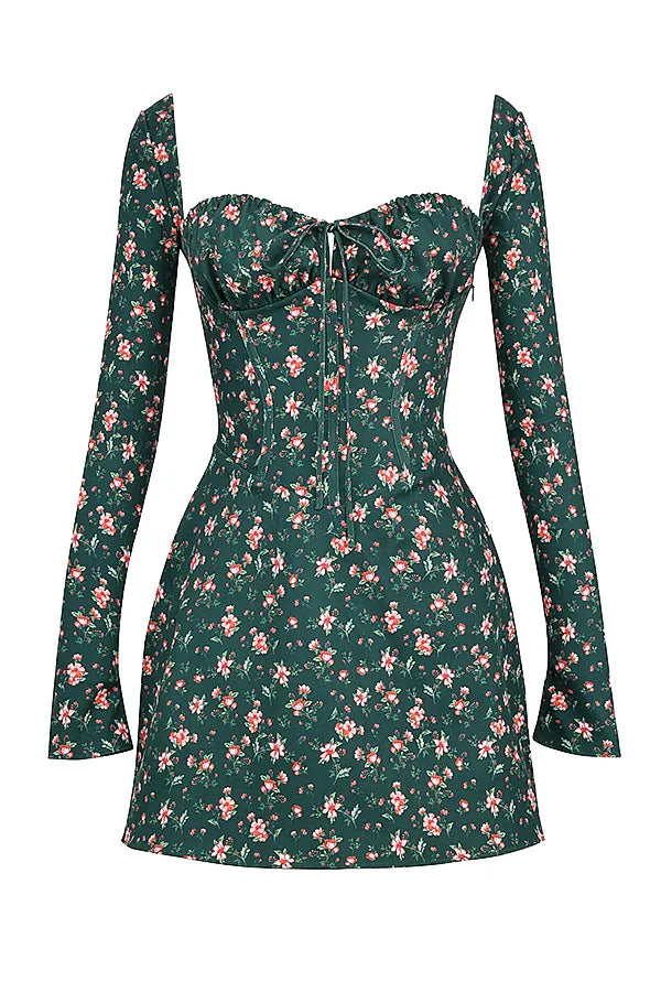 Malika Green Floral Corset Mini Dress