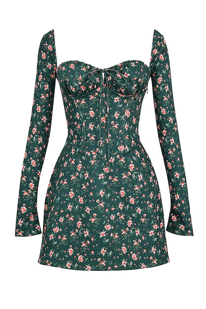 Malika Green Floral Corset Mini Dress