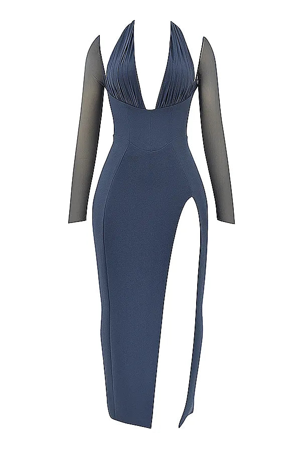 Evangelina Slate Plunge Maxi Dress