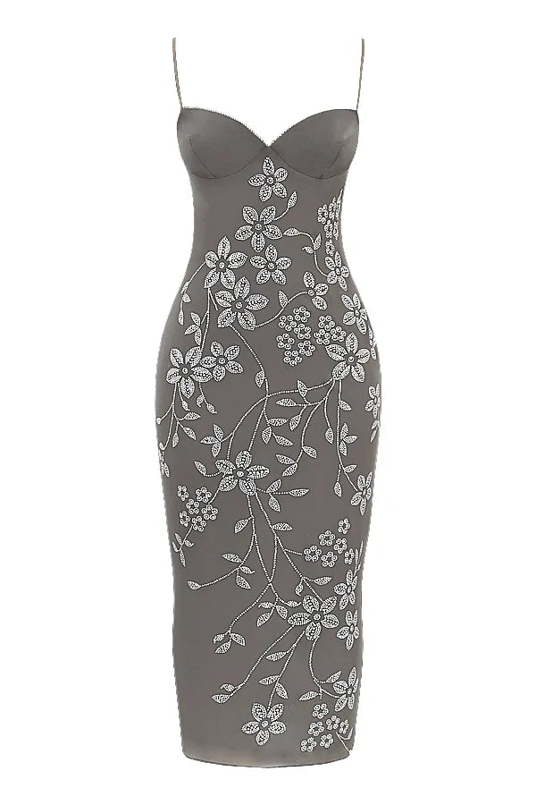 Blanca Smoke Crystal Embellished Midi Dress
