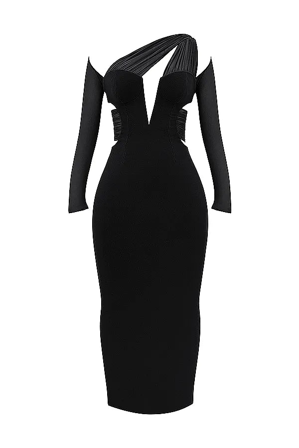Zahra Black Plunge Maxi Dress