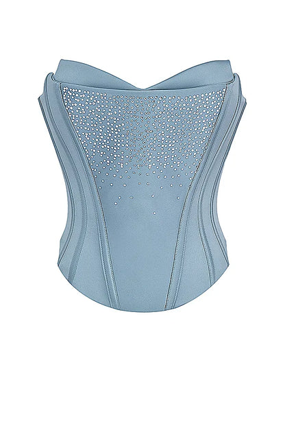 Nastassia Cool Blue Embellished Satin Corset