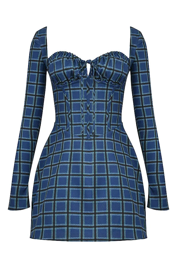 Malika Blue Tartan Corset Mini Dress