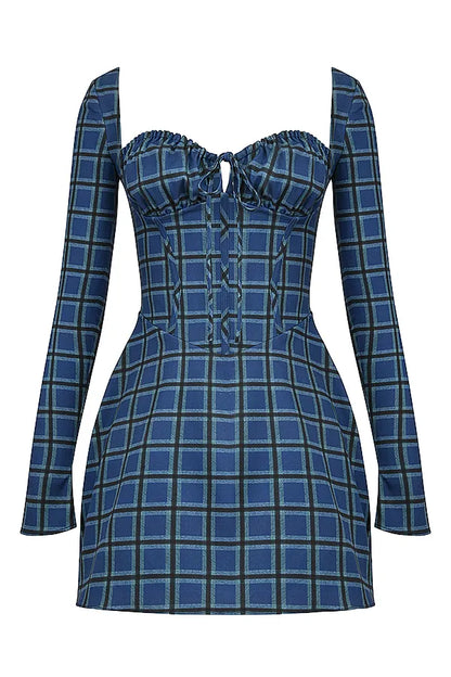 Malika Blue Tartan Corset Mini Dress