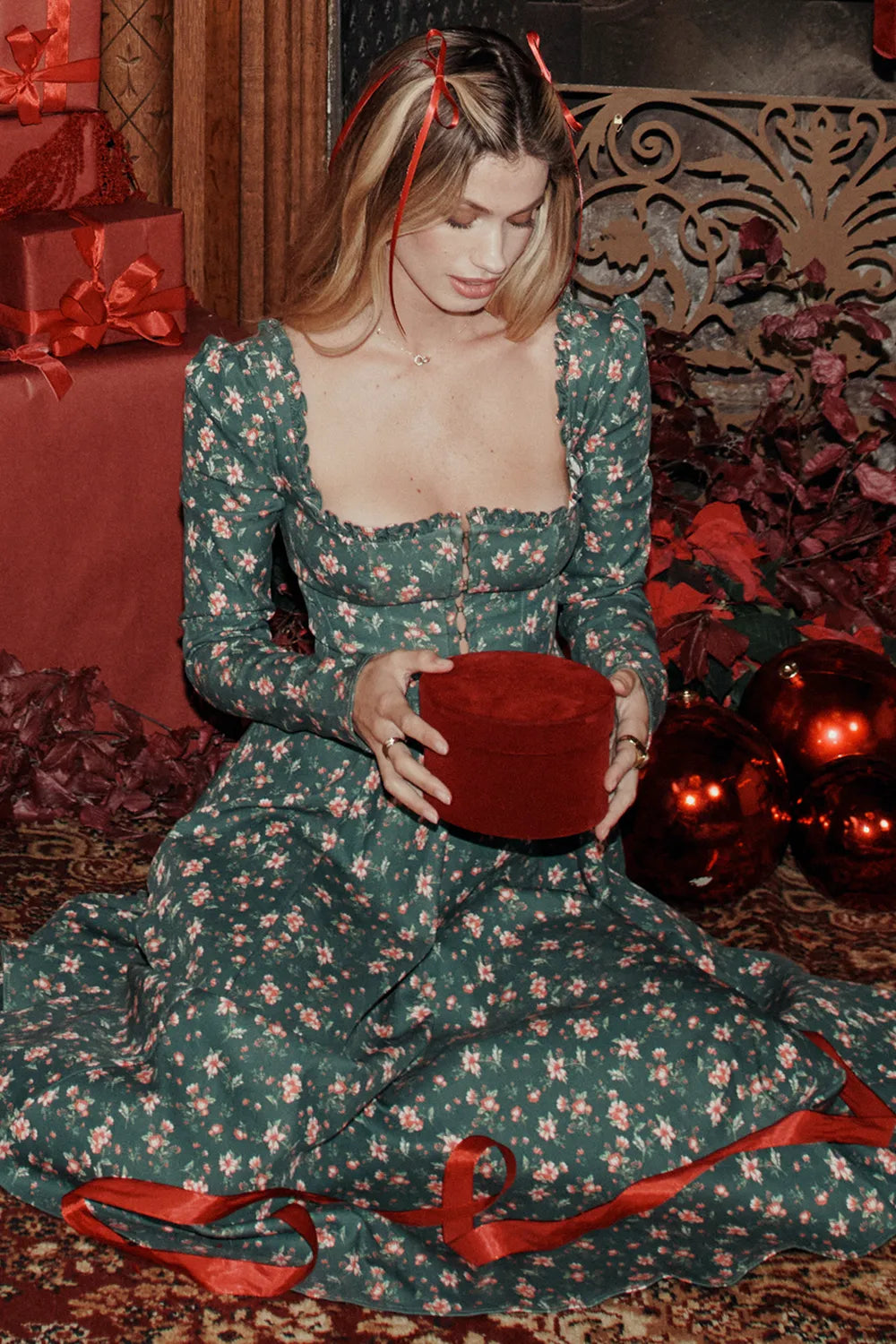 Delia Green Floral Print Midi Dress