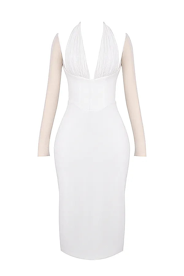 Yasmin White Plunge Midi Dress