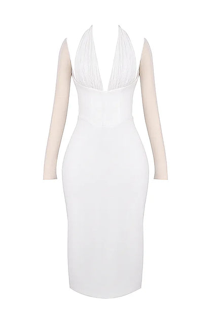 Yasmin White Plunge Midi Dress