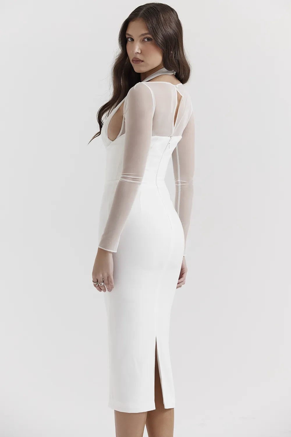 Yasmin White Plunge Midi Dress
