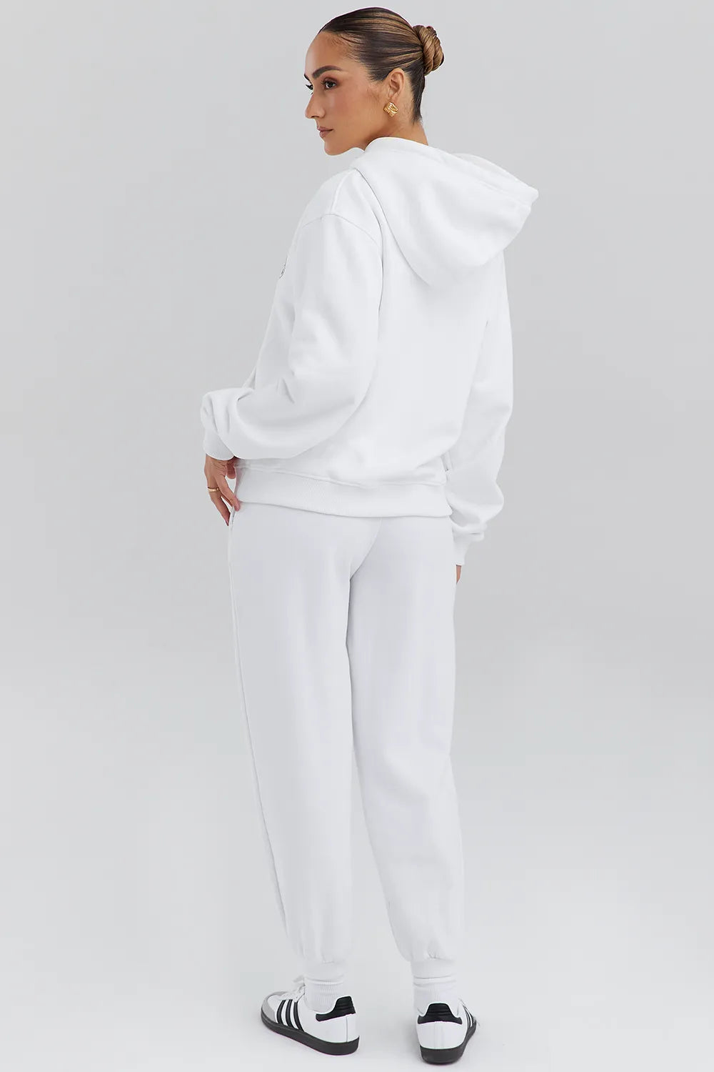 Mirage White Cotton Fleece-Back Zip Through Hoodie