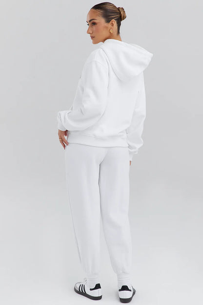 Mirage White Cotton Fleece-Back Zip Through Hoodie