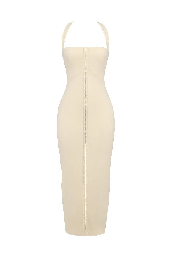 Mia Ecru Halter Maxi Dress