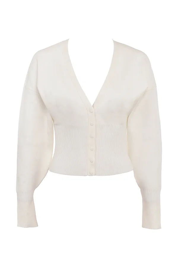 Noor Off White Knitted Cardigan