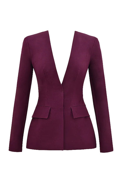 Theodora Wine Deep V Blazer