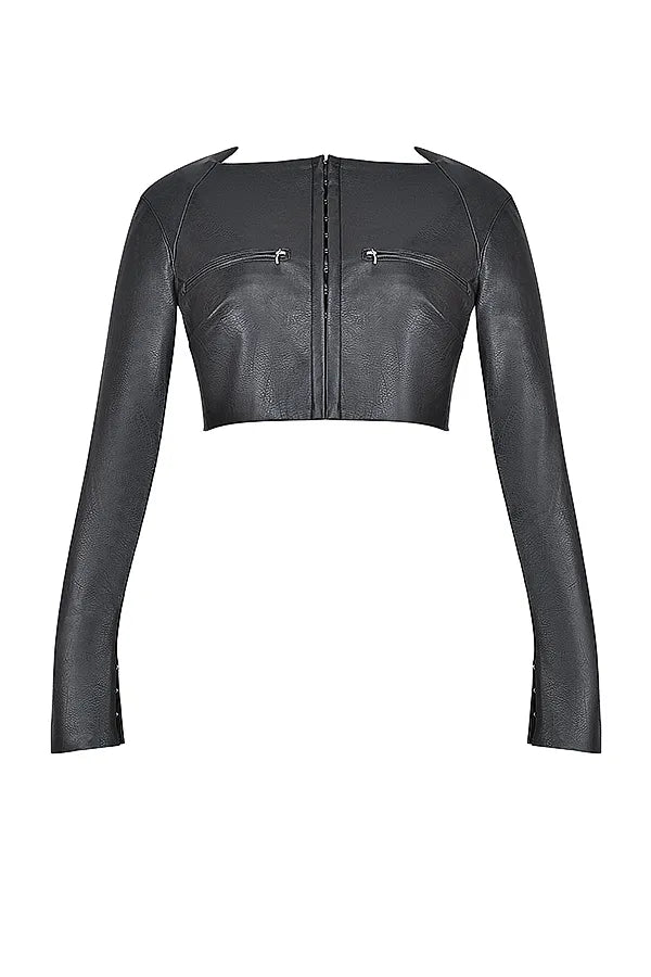 Ione Black Vegan Leather Cropped Top
