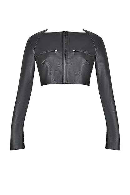 Ione Black Vegan Leather Cropped Top