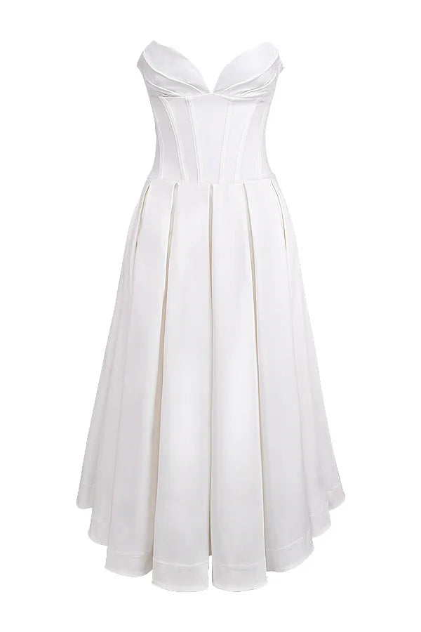 Lady White Strapless Midi Dress