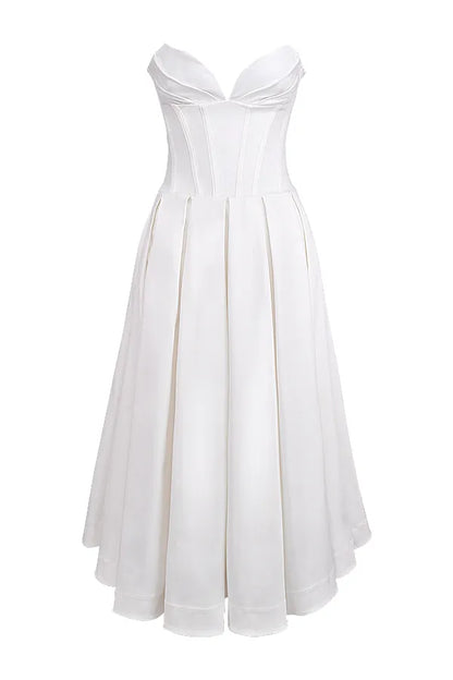 Lady White Strapless Midi Dress