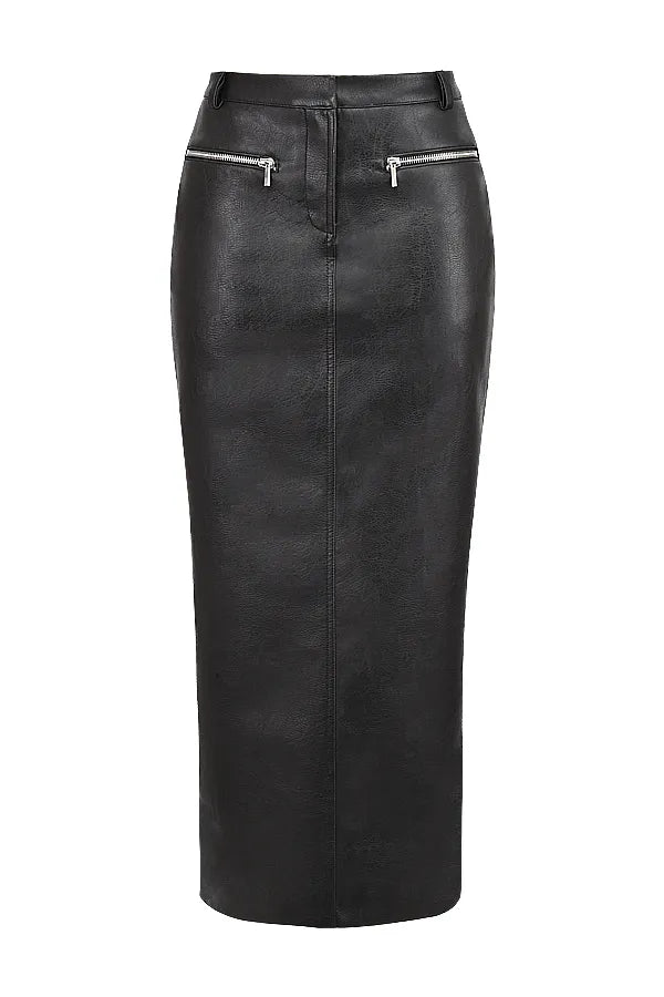 Tana Black Vegan Leather Maxi Skirt