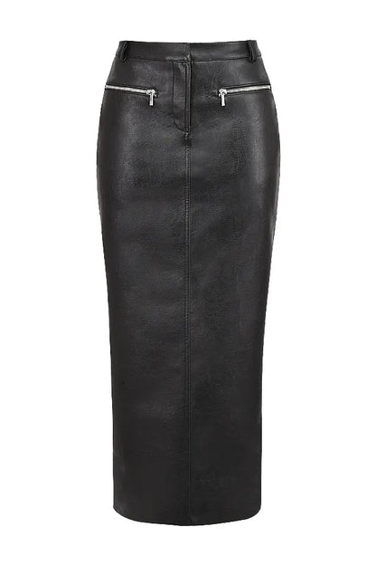 Tana Black Vegan Leather Maxi Skirt