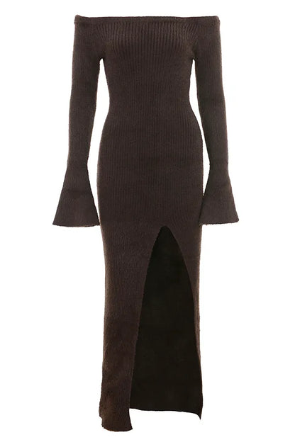 Lucena Espresso Knit Off Shoulder Dress