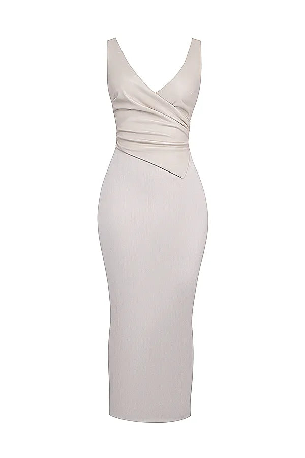 Laria Ecru Vegan Leather Maxi Dress