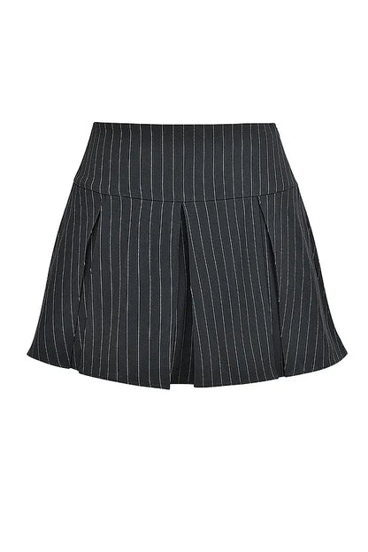 Mistress Rocks Black Pleated Pinstripe Mini Skirt - SALE