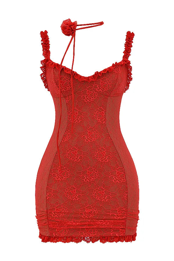 Mistress Rocks Red Rose Lace Mini Dress - SALE