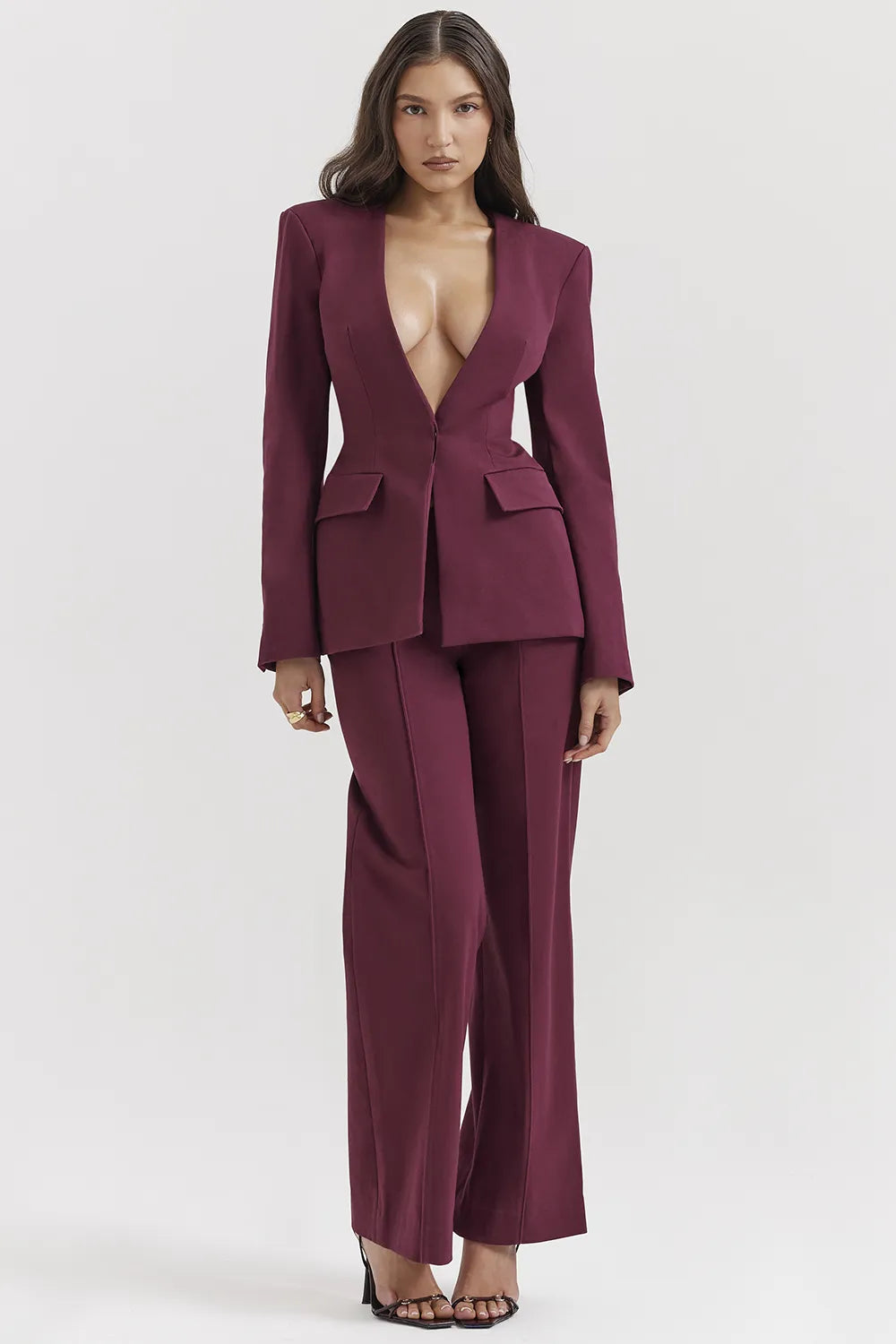 Theodora Wine Deep V Blazer