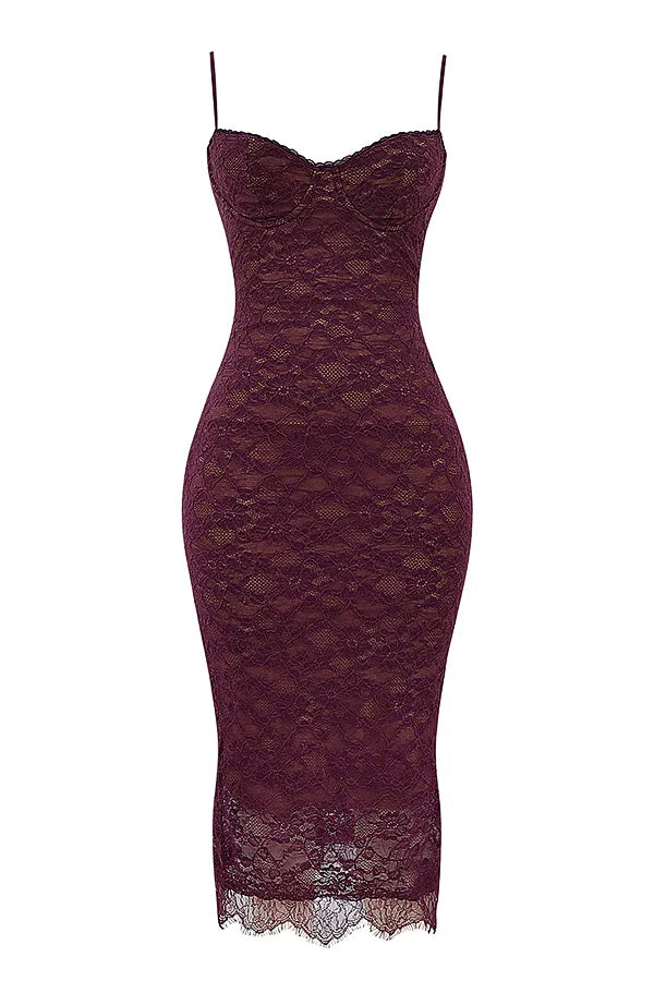 Melina Mulberry Lace Midi Dress
