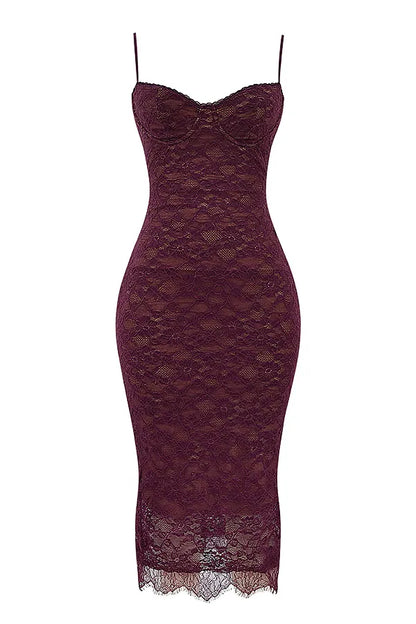 Melina Mulberry Lace Midi Dress