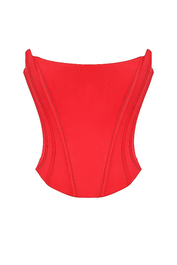 Genevieve Scarlet Satin Lace Back Corset