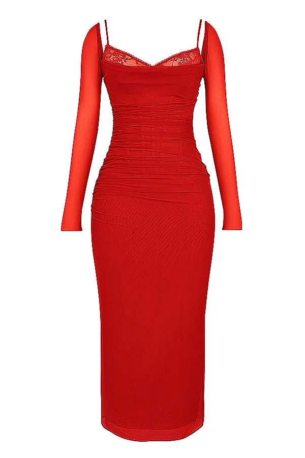 Katarina Scarlet Long Sleeve Maxi Dress