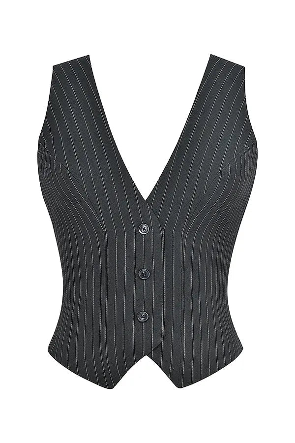 Mistress Rocks Black Pinstripe Waistcoat - SALE