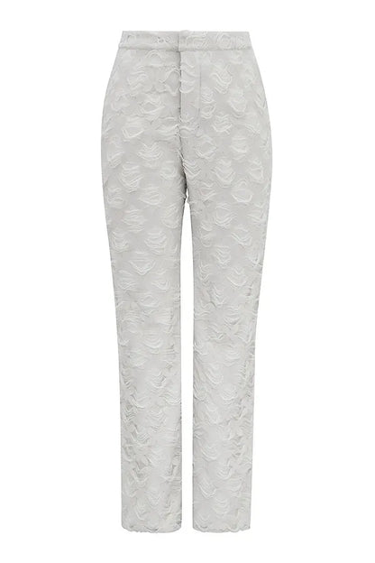 Mistress Rocks Taupe Textured Floral Trousers - SALE