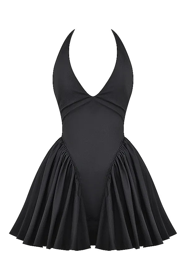 Valentia Black Halter Mini Dress