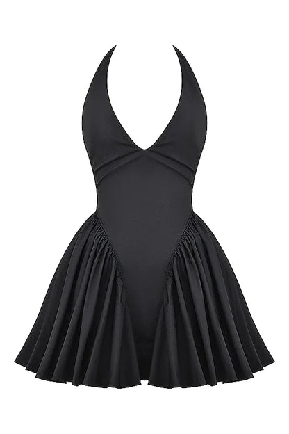 Valentia Black Halter Mini Dress