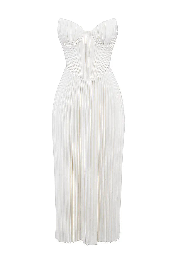 Amorata Ivory Pleated Maxi Dress