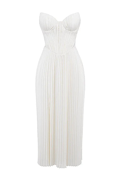 Amorata Ivory Pleated Maxi Dress