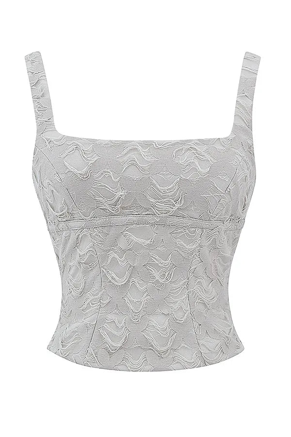Mistress Rocks Taupe Textured Floral Top - SALE