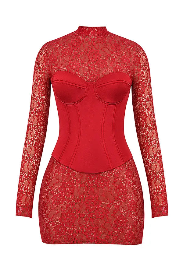 Mistress Rocks Red Satin & Lace Mini Dress - SALE