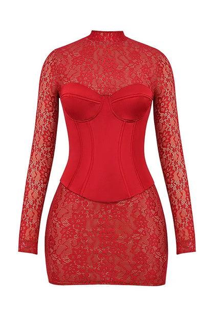 Mistress Rocks Red Satin & Lace Mini Dress - SALE