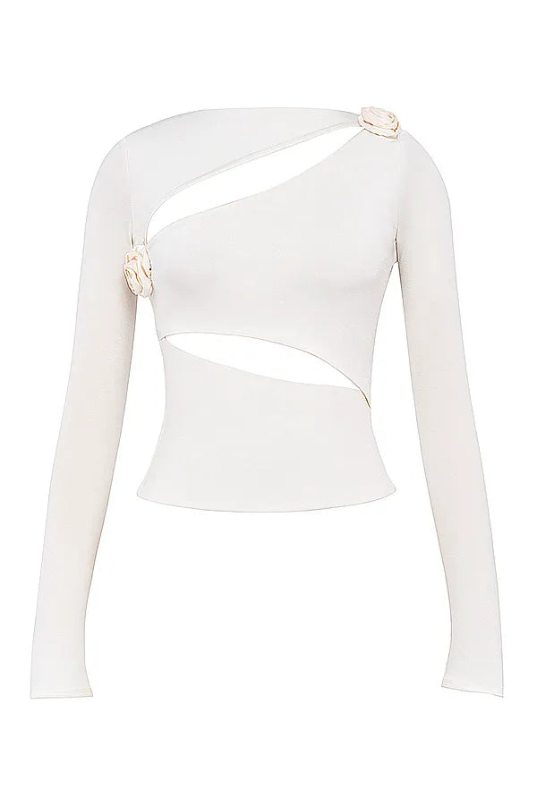 Mistress Rocks Ivory Flower Embellished Top - SALE