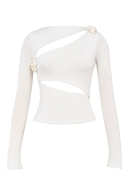 Mistress Rocks Ivory Flower Embellished Top - SALE