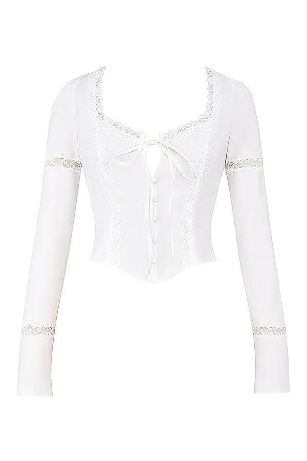 Mistress Rocks White Lace Trim Blouse - SALE