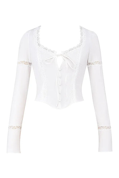 Mistress Rocks White Lace Trim Blouse - SALE