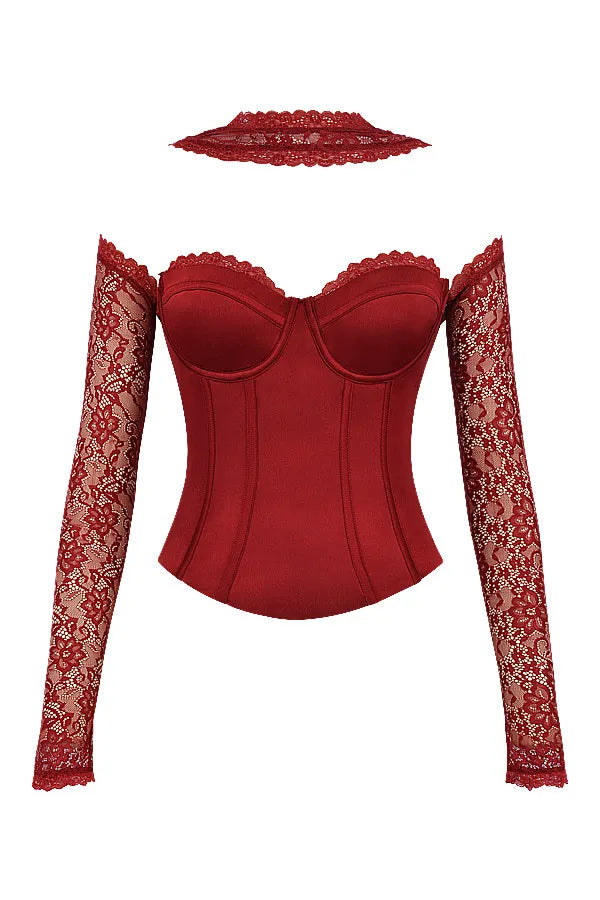 Mistress Rocks Cherry Satin & Lace Corset - SALE