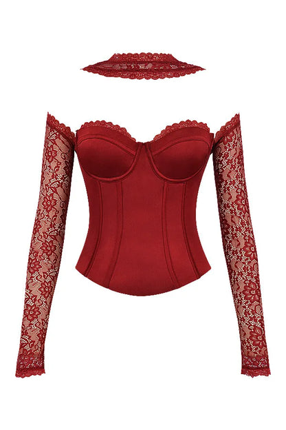 Mistress Rocks Cherry Satin & Lace Corset - SALE